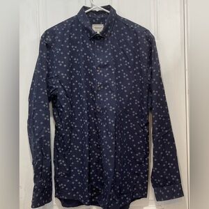 Frank & Oak Blue Patterned Long Sleeve Button Down Shirt Size Large